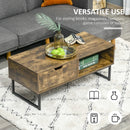Rustic Brown Industrial Coffee Table with Storage Shelf and Drawer