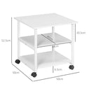 White 3-Tier Steel Printer Stand with Wheels