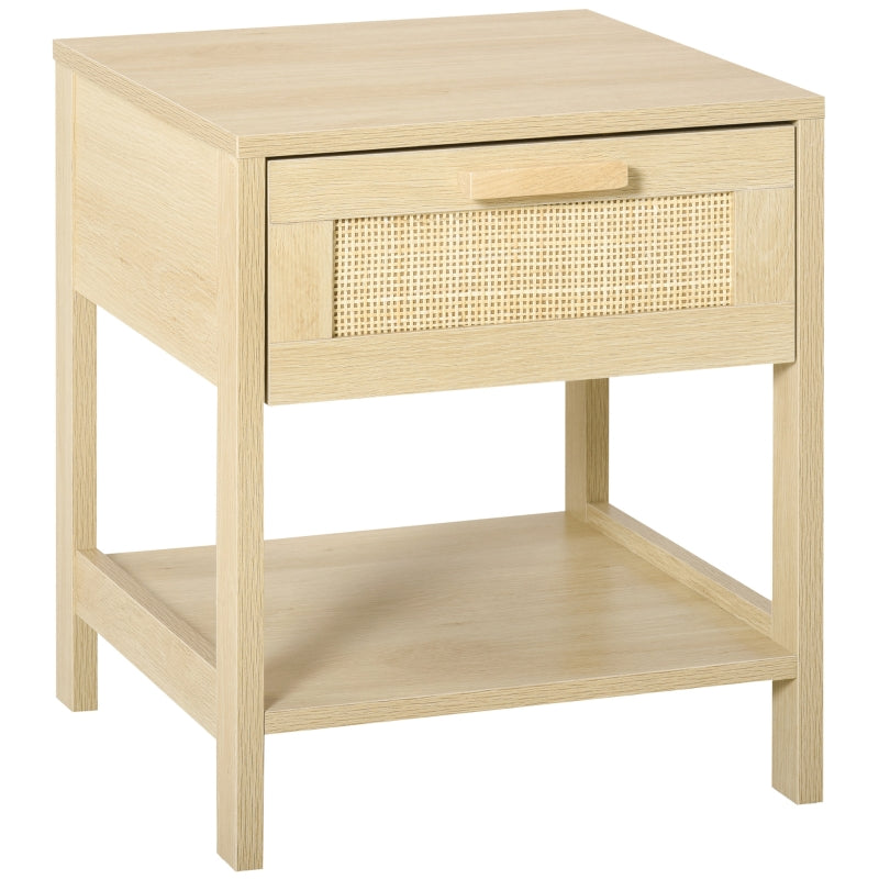 Rattan Drawer Nightstand with Storage Shelf - White
