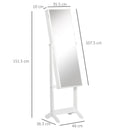 White Full Length Mirror Jewellery Cabinet with Storage and Lock