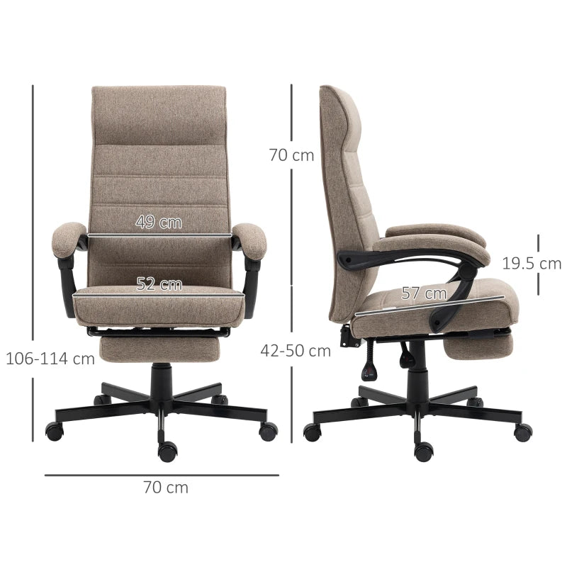 Brown Linen High-Back Swivel Office Chair with Footrest