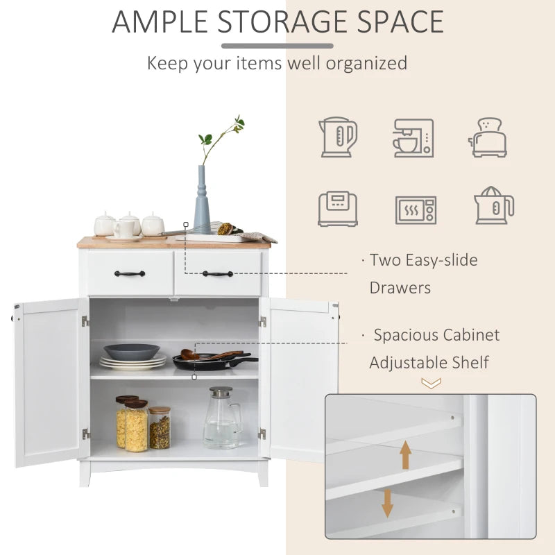 White Wooden Kitchen Storage Cabinet with Drawers
