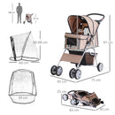 Brown Dog Stroller with Rain Cover for Small Dogs
