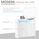 White LED Storage Cabinet with RGB Lighting, High Gloss Front - Modern Sideboard