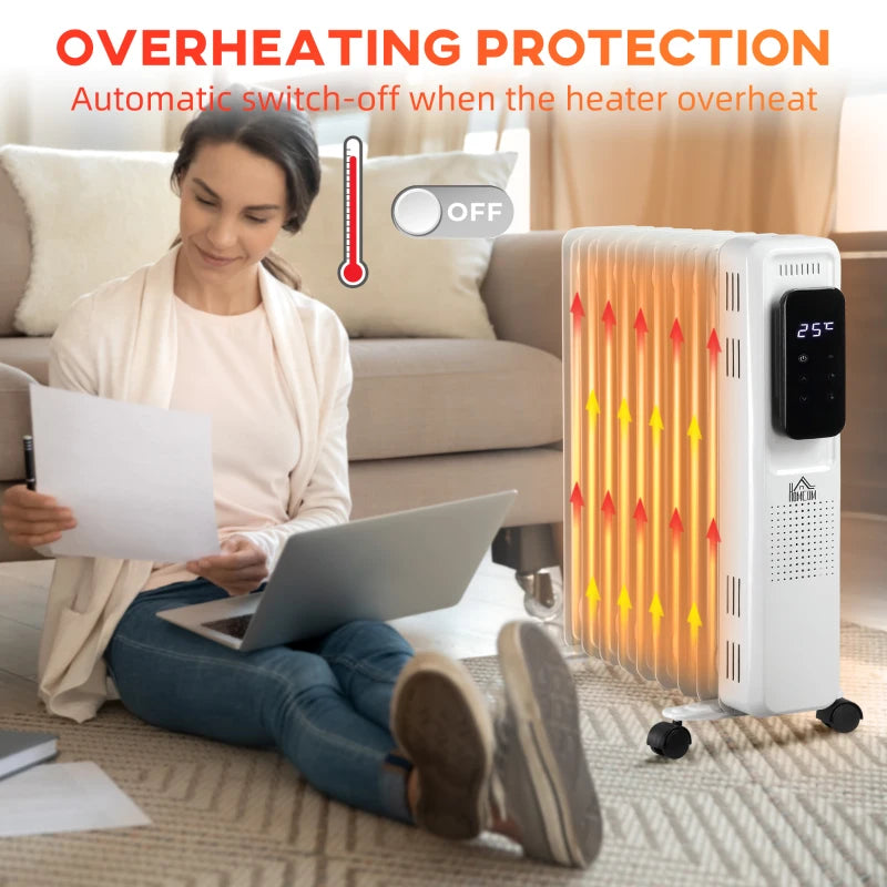 White 2000W Oil Filled Radiator Heater with Timer & Remote Control