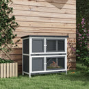 Grey 2 Tier Outdoor Rabbit Hutch with Sliding Tray, 100 x 47 x 91cm