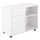 White Printer Stand with Wheels, 3 Drawers, 2 Shelves - Modern Office Storage Unit