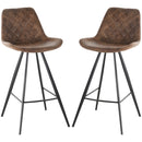 Brown Microfiber Bar Stools Set of 2 - Padded Steel Frame Footrest - Quilted Design