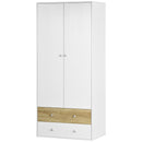 White 2-Door Wardrobe with Drawers and Hanging Rod for Bedroom Storage