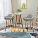 Beige Upholstered Bar Stools Set of 2 - Modern Metal Frame, Solid Wood Legs
