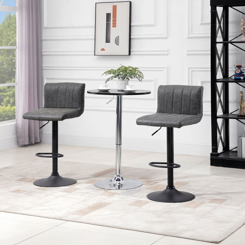 Grey Swivel Barstools Set of 2, Adjustable Counter Chairs with Footrest, PU Leather