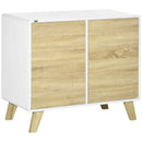 White and Oak Modern Storage Cupboard with Push-to-Open Doors