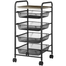 Black Rolling Utility Storage Trolley with 4 Mesh Trays