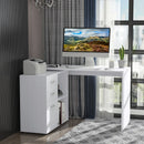 White L-Shaped Corner Desk with Drawers and Storage Shelves