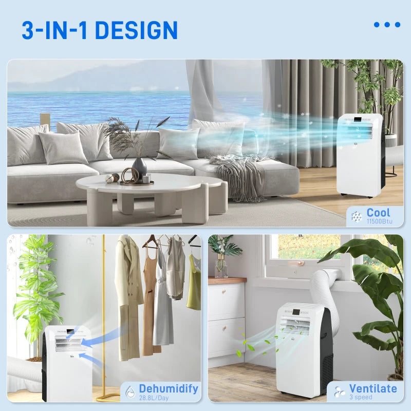 12,000 BTU White Portable Air Conditioner - 3 Modes