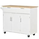 White Kitchen Island Cart with Storage Drawers and Cabinets