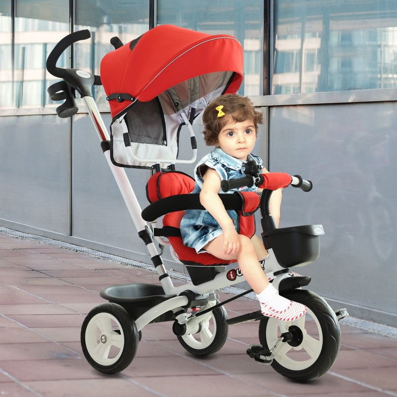 Red 4-in-1 Kids Tricycle Stroller with Canopy