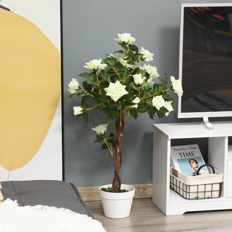 White Rose Artificial Plant in Pot - Indoor Outdoor Home Decor, 90cm