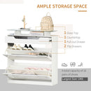 White Shoe Storage Cabinet with Slide Out Drawer and Glass Top