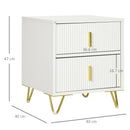 White 2-Drawer Metal Frame Bedside Table With Gold Legs