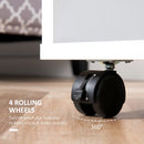 White Mobile Clothes Rack with Shelves and Rail