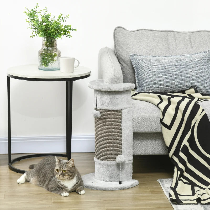 Grey Cat Scratching Post with Plush Cover and Play Balls - 58cm