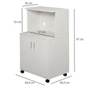 White Kitchen Microwave Cart with Cabinet and Locking Wheels