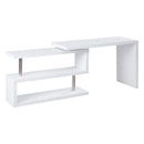 White L-Shaped Rotating Corner Desk with Storage Shelf