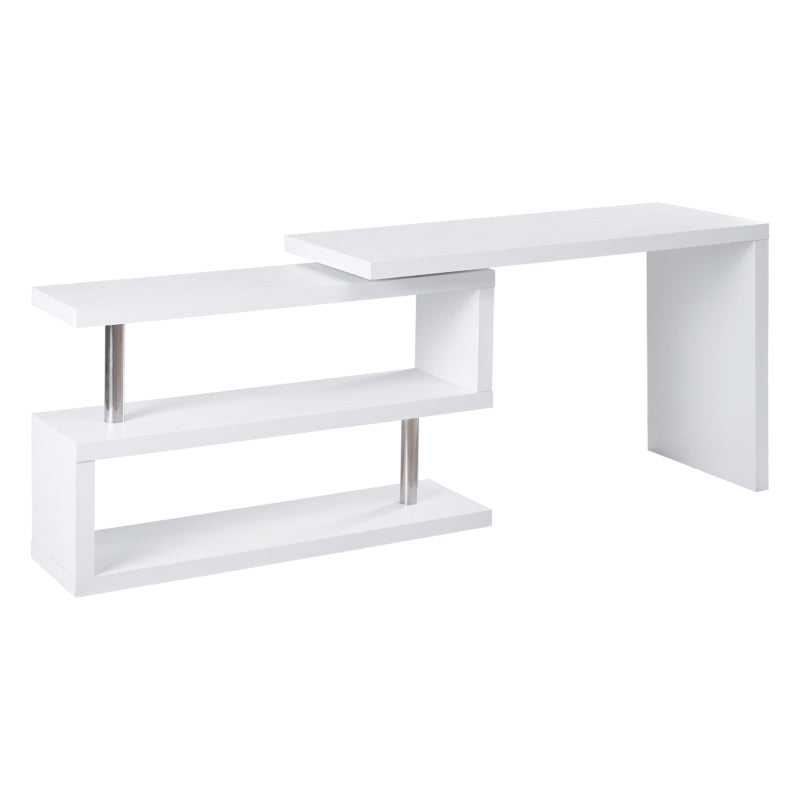 White L-Shaped Rotating Corner Desk with Storage Shelf