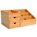Natural Wood Desk Organizer with 7 Compartments and 2 Drawers