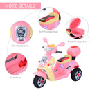 Kids Pink Electric Motorbike Toy Car with Headlight and Music - 6V