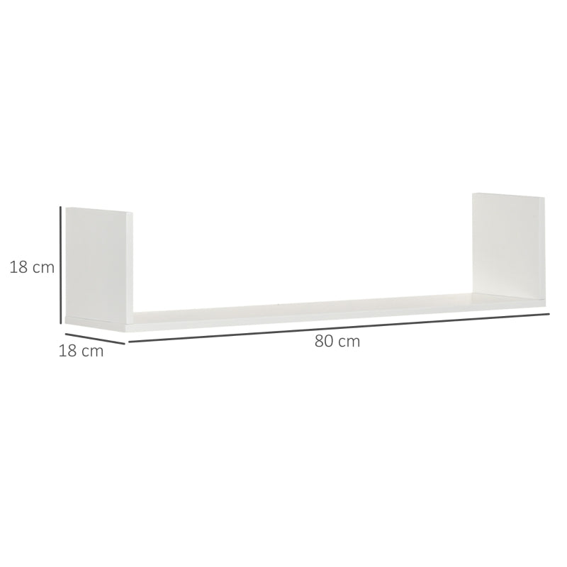 White Wooden U-Shaped Floating Shelves Set - Wall Mounted Storage Display