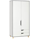 White Wardrobe with 2 Doors, 2 Drawers, Hanging Rail, Shelves - Bedroom Clothes Storage 89x50x185cm
