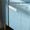 Blue Fabric Two Seater Sofa with Wood Legs and Pockets