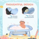 Blue Foldable Baby Bathtub with Non-Slip Legs & Cushion Pad