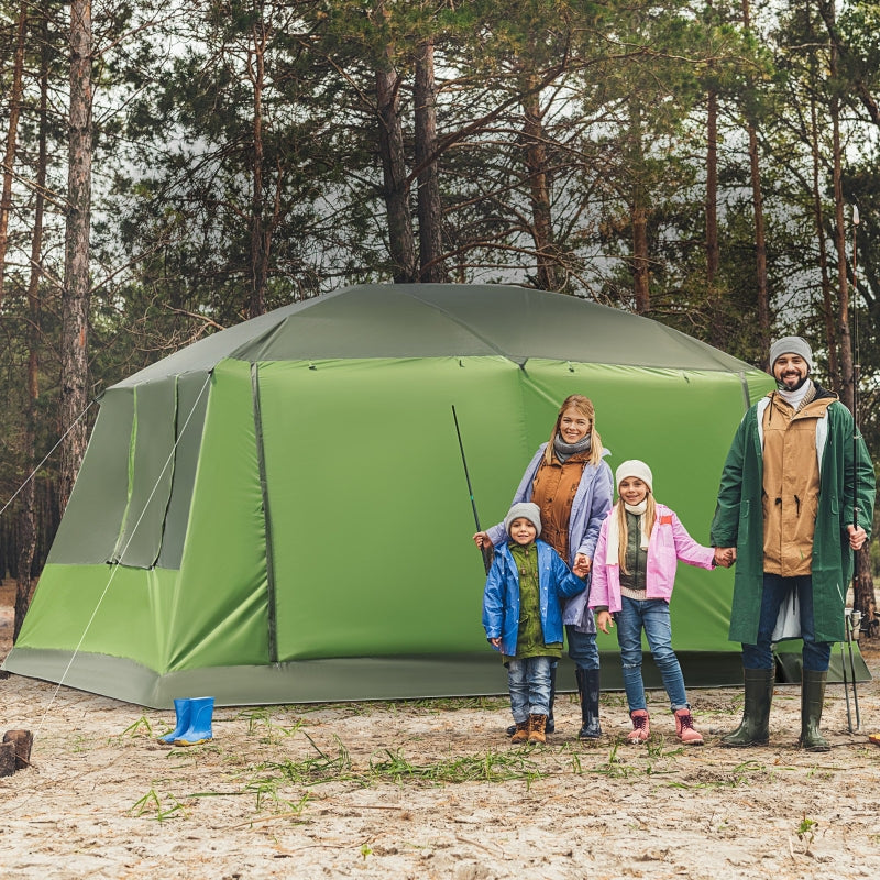 2-Room Tunnel Camping Tent with Porch & Lamp Hook, Portable Carry Bag - Blue