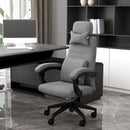 Grey Linen Office Chair with Reclining Back and Footrest