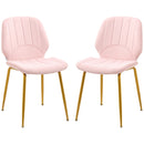 Velvet Pink Dining Chairs Set of 2, Padded Seat, Steel Legs