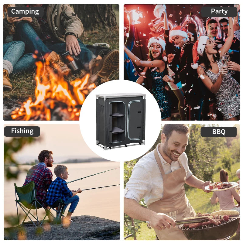 Aluminium Camping Cupboard with 3 Shelves - Portable Outdoor Kitchen Organizer