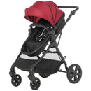 Red Foldable Baby Stroller with Reclining Backrest and Adjustable Canopy