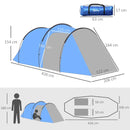 3-Person Blue Tunnel Camping Tent with Vestibule and Rainfly