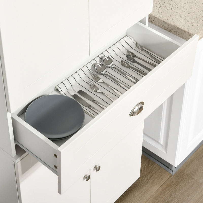 White Tall Kitchen Storage Cabinet with Drawer & Adjustable Shelves