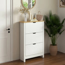 White Slim Shoe Cabinet with 3 Flip Drawers - 18 Pairs Storage