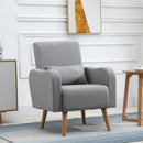 Grey Linen Armchair with Wooden Frame