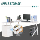 White L-Shaped Home Office Desk with Storage Drawer - Industrial Style Corner Workstation