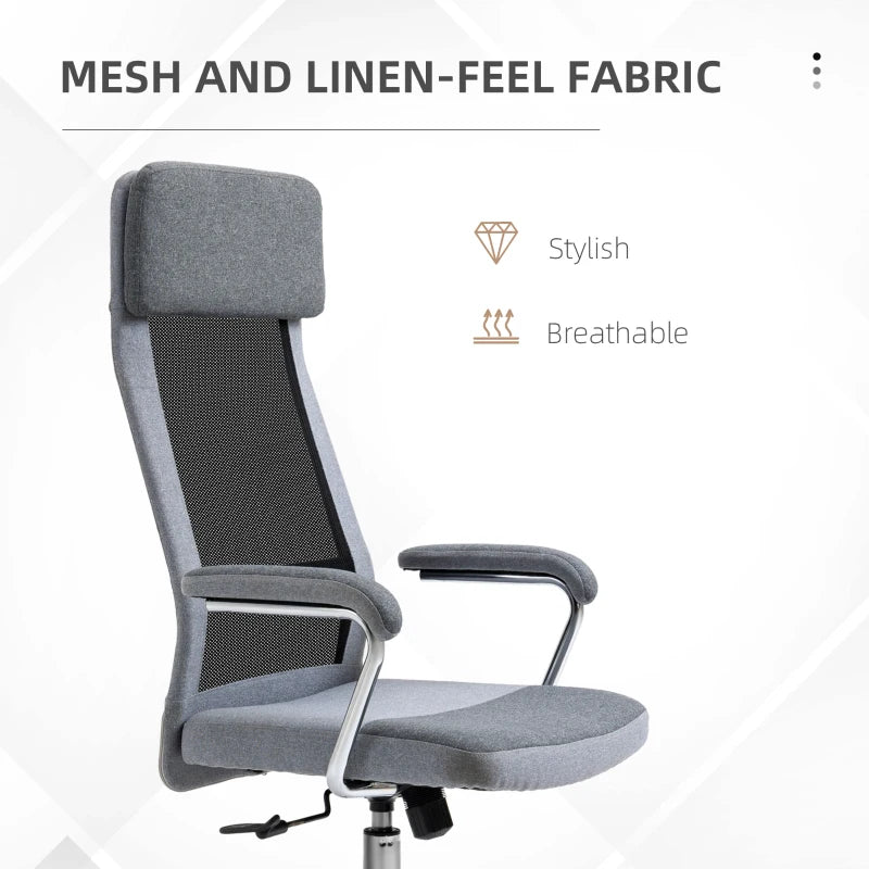 Grey Ergonomic High Back Office Chair with Adjustable Height and Swivel Wheels