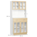 Modern White Kitchen Storage Cabinet with Glass Doors and Drawer, 180cm