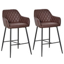 Brown Retro PU Leather Bar Stools Set of 2 with Backs and Footrest