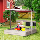 Wooden Sandbox with Canopy and Kitchen Toys for Outdoor Play - Blue
