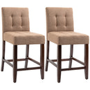 Brown Fabric Bar Stools Set of 2, Tufted Back, Wood Legs